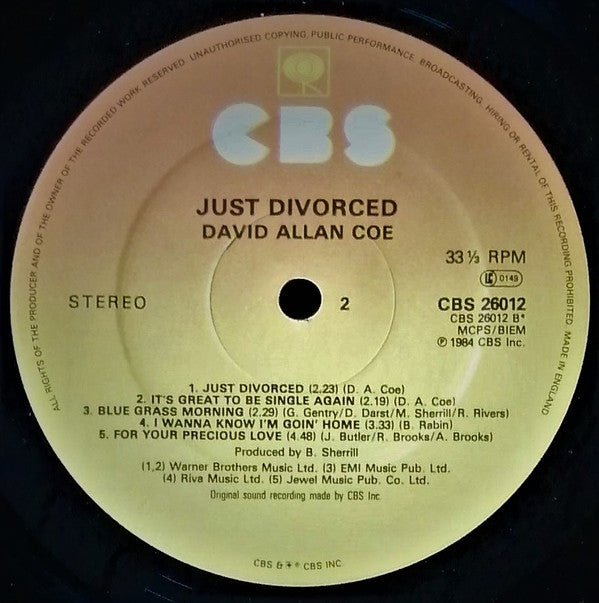 David Allan Coe : Just Divorced (LP, Album)
