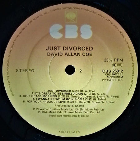 David Allan Coe : Just Divorced (LP, Album)