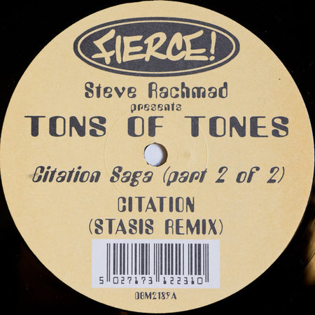 Steve Rachmad Presents Tons Of Tones : Citation Saga (Part 2 Of 2) (12")