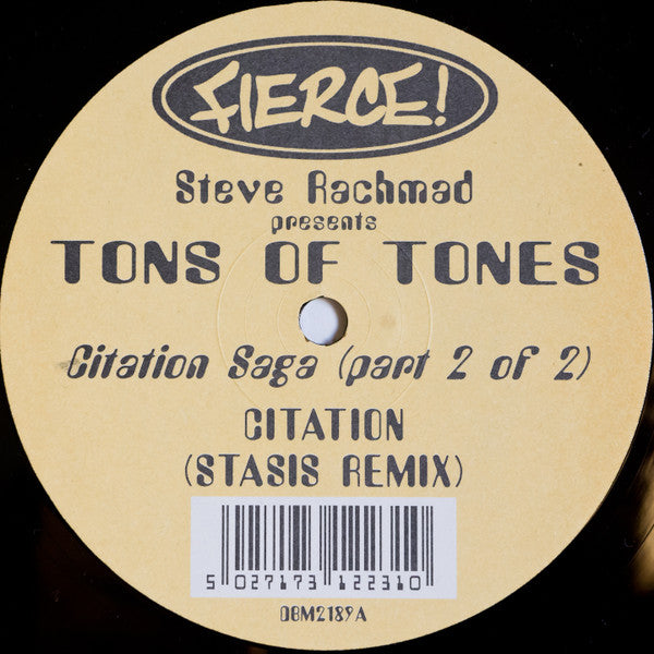 Steve Rachmad Presents Tons Of Tones : Citation Saga (Part 2 Of 2) (12")