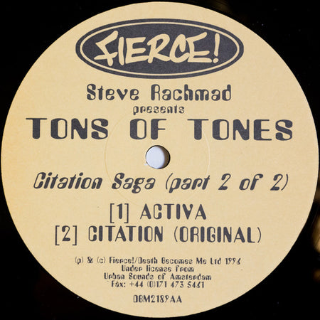 Steve Rachmad Presents Tons Of Tones : Citation Saga (Part 2 Of 2) (12")
