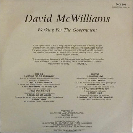 David McWilliams : Working For The Government (LP, Album)