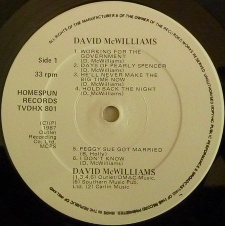 David McWilliams : Working For The Government (LP, Album)