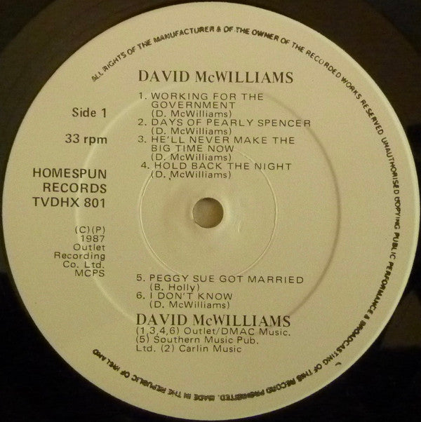 David McWilliams : Working For The Government (LP, Album)