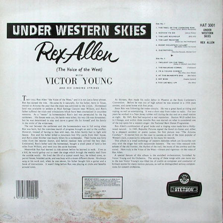 Rex Allen With Victor Young And His Singing Strings : Under Western Skies (LP, Mono, RE)