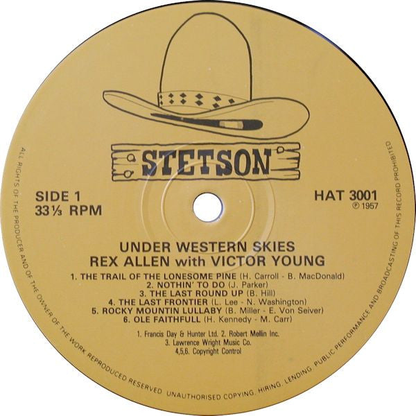 Rex Allen With Victor Young And His Singing Strings : Under Western Skies (LP, Mono, RE)