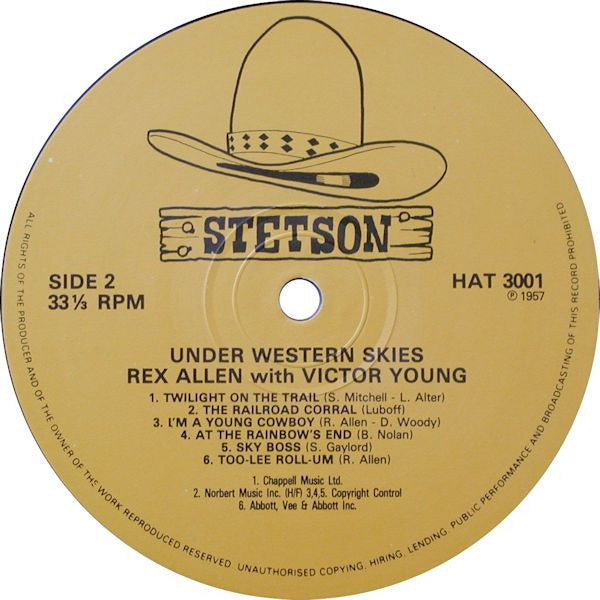 Rex Allen With Victor Young And His Singing Strings : Under Western Skies (LP, Mono, RE)