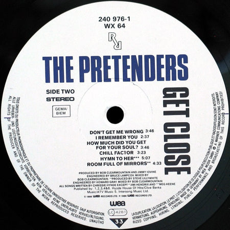 The Pretenders : Get Close (LP, Album, Rec)