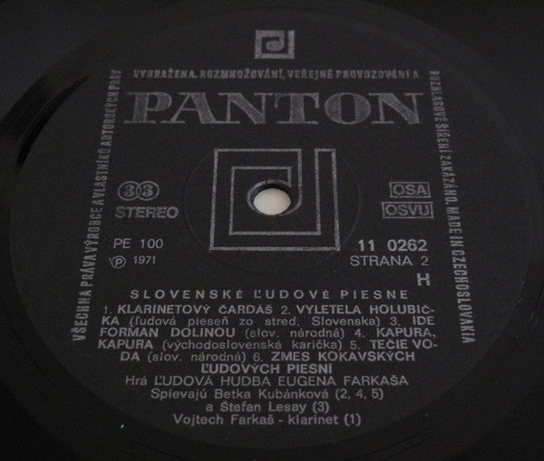 Ľudová Hudba Eugena Farkaša : Slovenské Ľudové Piesne = Slovak Folk Songs (LP, Album, RP)