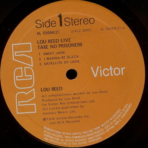 Lou Reed : Lou Reed Live - Take No Prisoners (2xLP, Album)