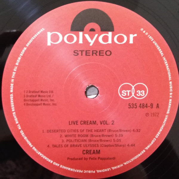 Cream (2) : Live Cream Volume II (LP, Album, RE, 180)
