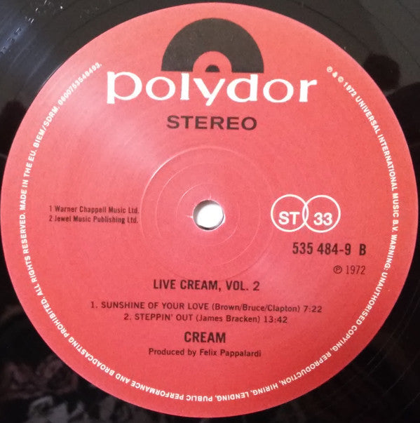 Cream (2) : Live Cream Volume II (LP, Album, RE, 180)