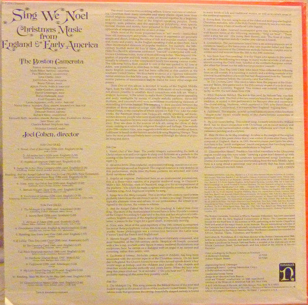 Boston Camerata, Joel Cohen (3) : Sing We Noel: Christmas Music From England & Early America (LP)
