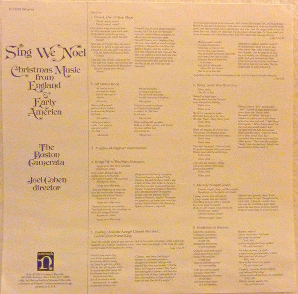 Boston Camerata, Joel Cohen (3) : Sing We Noel: Christmas Music From England & Early America (LP)