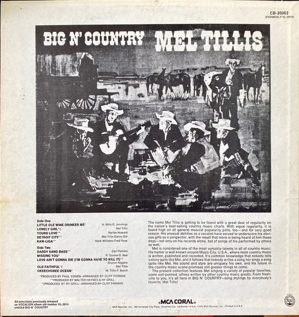 Mel Tillis : Big N' Country (LP, Album, RE)