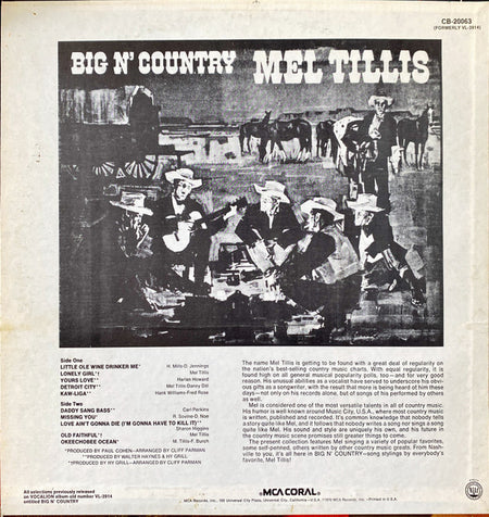 Mel Tillis : Big N' Country (LP, Album, RE)