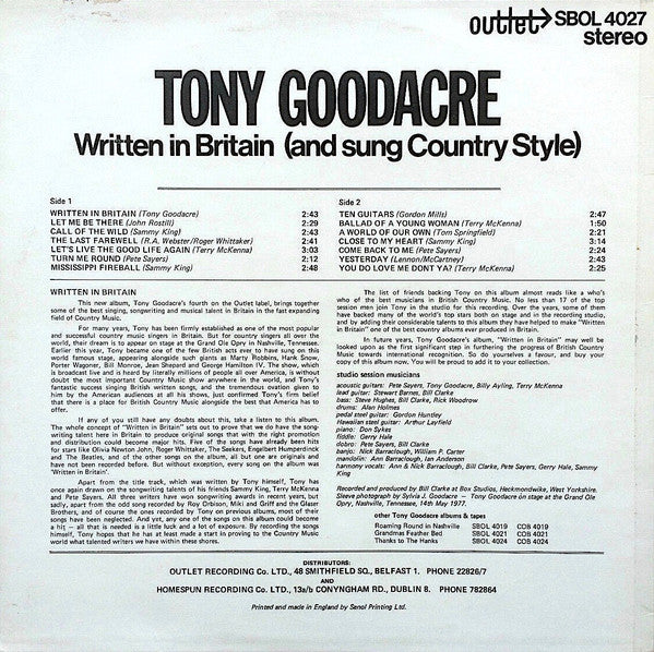 Tony Goodacre : Written In Britain (And Sung Country Style) (LP, Album)