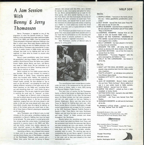Benny Thomasson & Jerry Thomasson : A Jam Session With Benny & Jerry Thomasson (LP, Album)