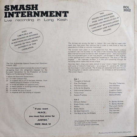 Various : Smash Internment And Injustice - Live Recording In Long Kesh (LP, Album)