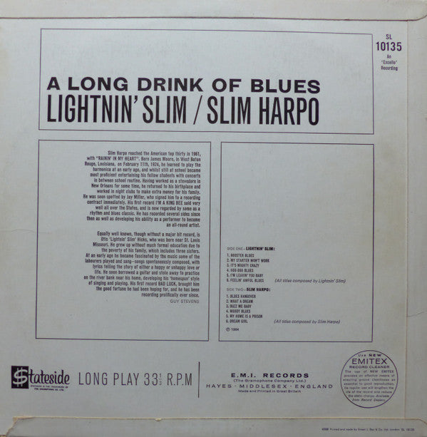 Lightnin' Slim*, Slim Harpo : A Long Drink Of Blues (LP, Comp, Mono)