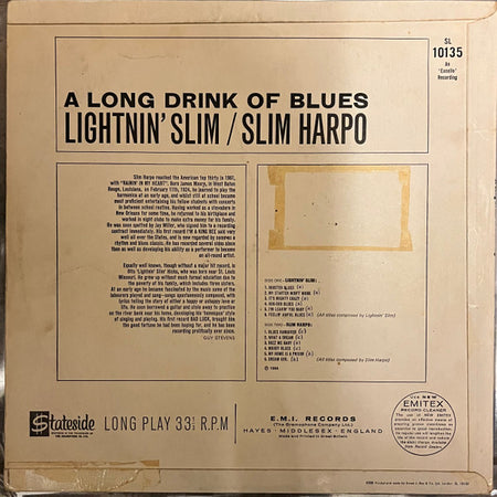 Lightnin' Slim*, Slim Harpo : A Long Drink Of Blues (LP, Comp, Mono)