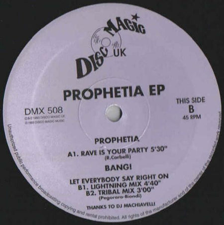 Prophetia / Bang! (4) : Prophetia EP (12", EP)