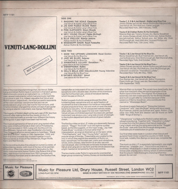Joe Venuti, Adrian Rollini, Eddie Lang Featuring Benny Goodman, Tommy Dorsey, Jimmy Dorsey & Bud Freeman : The Sound That Swung The Thirties (LP, Comp, Mono, RE)