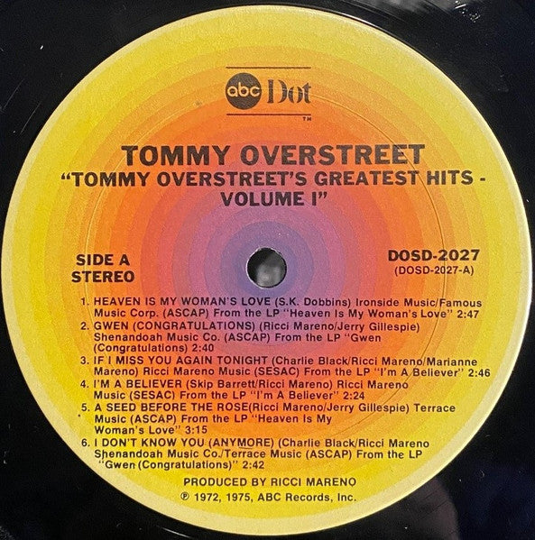 Tommy Overstreet : Greatest Hits Vol. One (LP, Album, Comp)