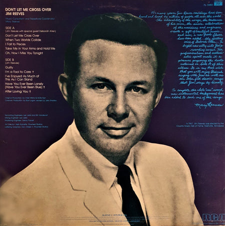 Jim Reeves : Don't Let Me Cross Over (LP, Album)