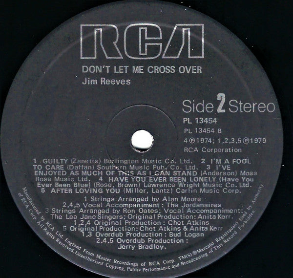Jim Reeves : Don't Let Me Cross Over (LP, Album)