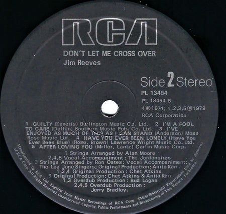 Jim Reeves : Don't Let Me Cross Over (LP, Album)
