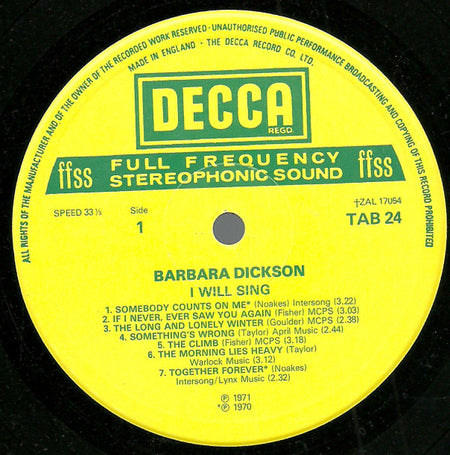 Barbara Dickson : I Will Sing (LP, Comp)