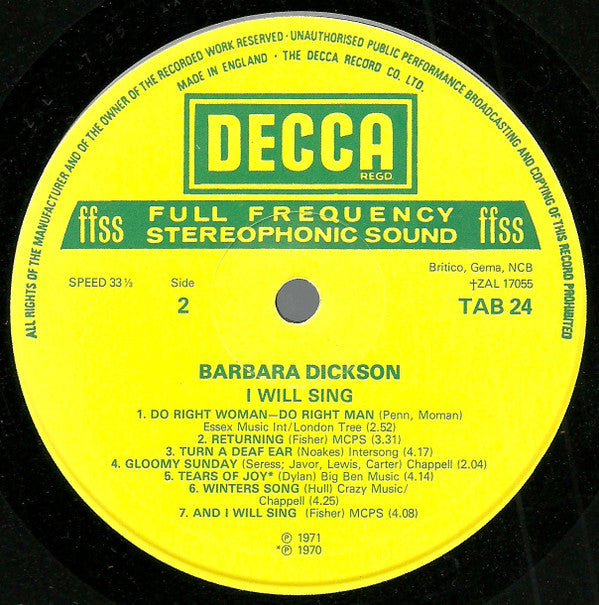 Barbara Dickson : I Will Sing (LP, Comp)