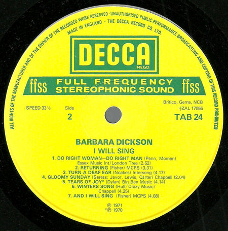 Barbara Dickson : I Will Sing (LP, Comp)