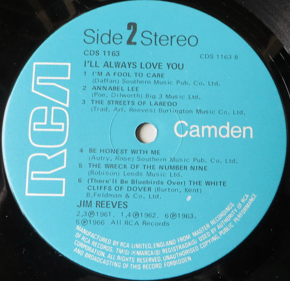 Jim Reeves : I'll Always Love You (LP, Album, Comp)