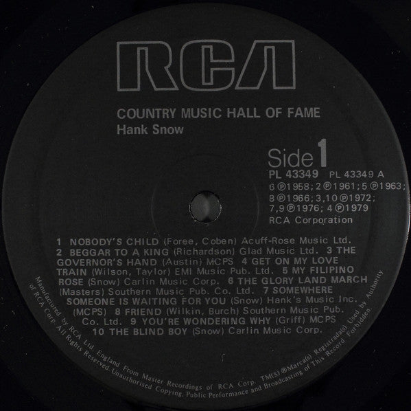 Hank Snow : Country Music Hall Of Fame (LP, Comp)