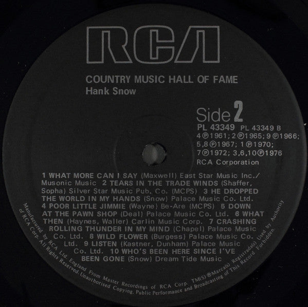 Hank Snow : Country Music Hall Of Fame (LP, Comp)