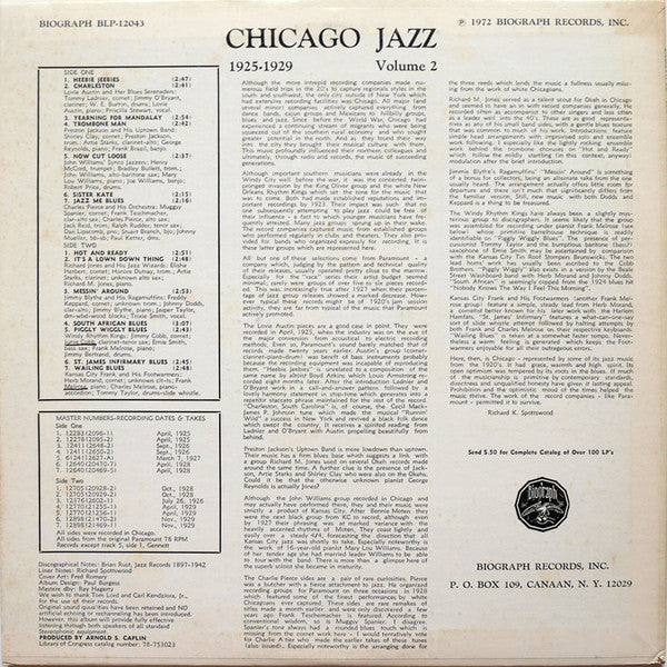 Various : Chicago Jazz 1925-1929, Volume 2 (LP, Comp)