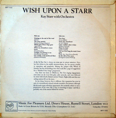Kay Starr : Wish Upon A Starr (LP, Comp, Mono, RE)