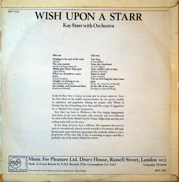 Kay Starr : Wish Upon A Starr (LP, Comp, Mono, RE)