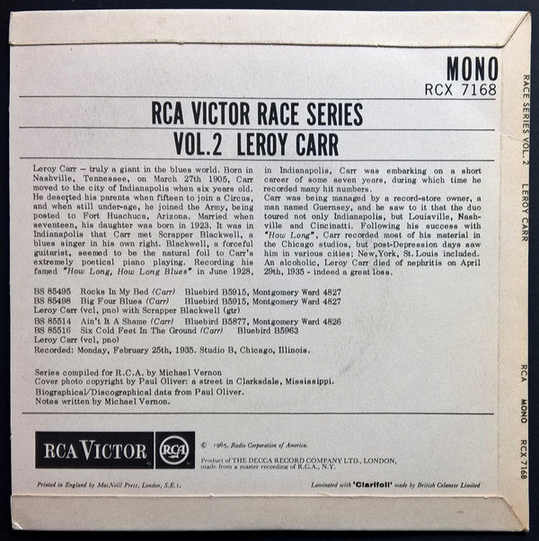 Leroy Carr : RCA Victor Race Series Vol.2 (7", EP)