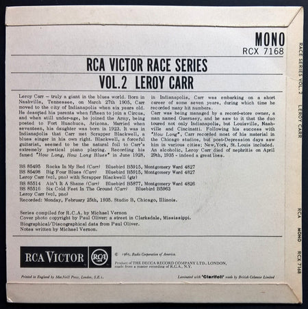 Leroy Carr : RCA Victor Race Series Vol.2 (7", EP)