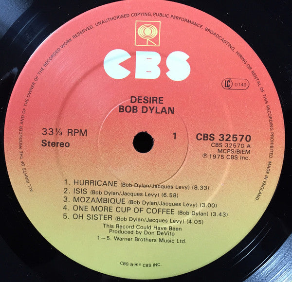 Bob Dylan : Desire (LP, Album, RE)