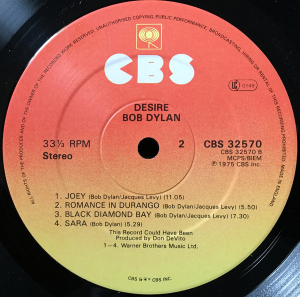 Bob Dylan : Desire (LP, Album, RE)