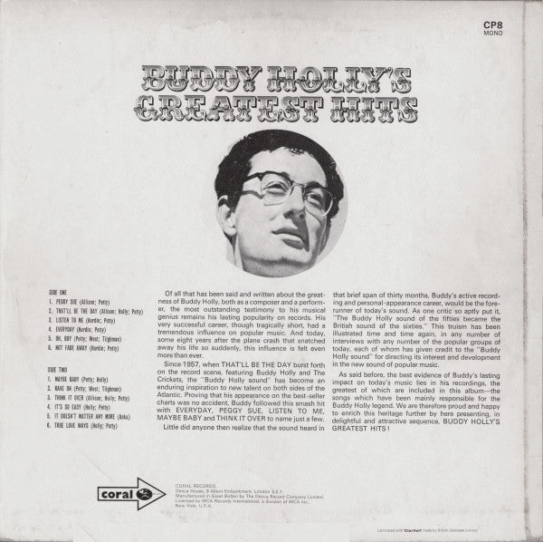 Buddy Holly : Buddy Holly's Greatest Hits (LP, Comp, Mono)