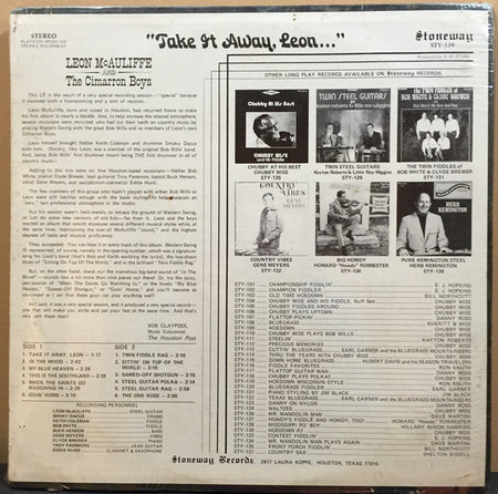 Leon McAuliffe And His Cimarron Boys : Take It Away, Leon (LP, Album)