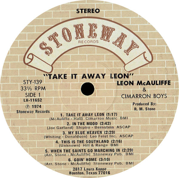 Leon McAuliffe And His Cimarron Boys : Take It Away, Leon (LP, Album)