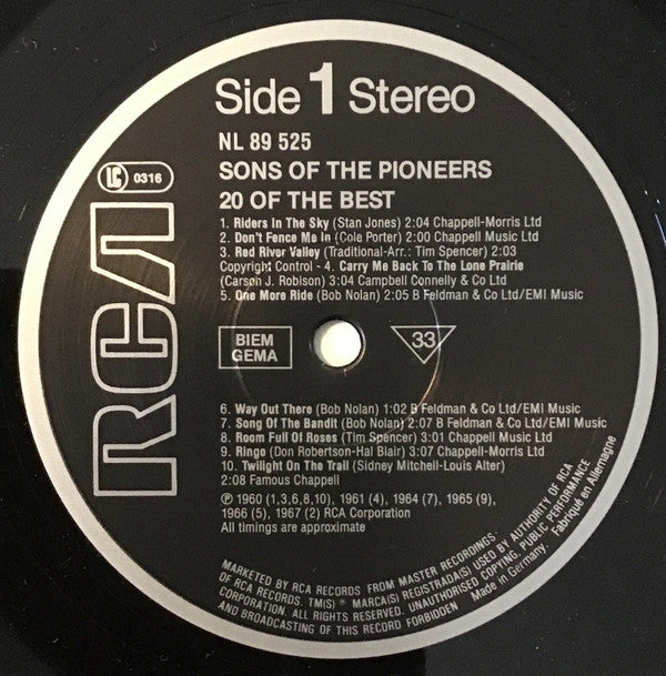 The Sons Of The Pioneers : 20 Of The Best (LP, Comp)