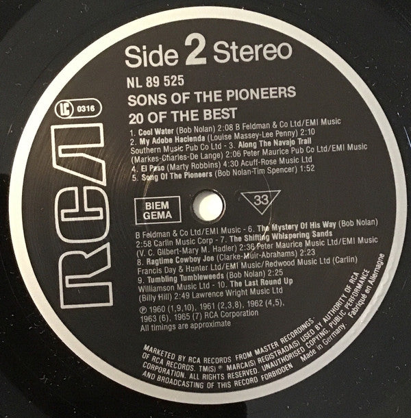 The Sons Of The Pioneers : 20 Of The Best (LP, Comp)