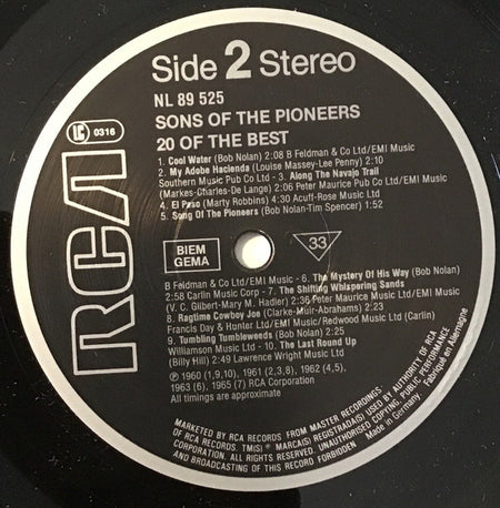 The Sons Of The Pioneers : 20 Of The Best (LP, Comp)